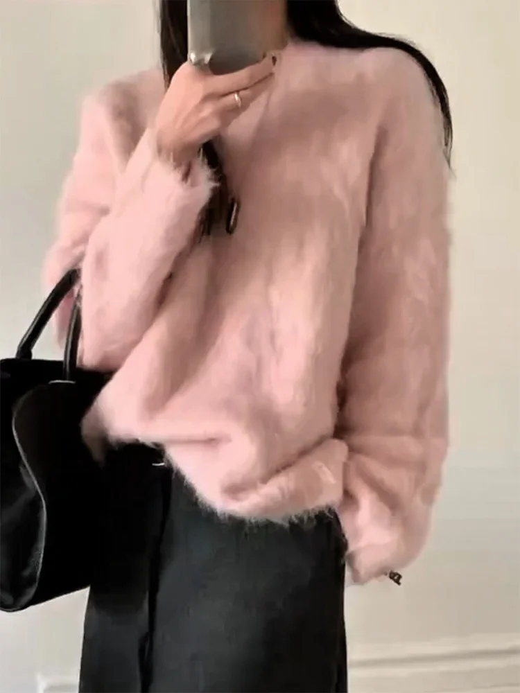 

Корейский мягкий уютный вязаный джемпер с круглым вырезом, осенне-зимняя новинка, большие размеры, универсальный, омолаживающий эффект, для женщин