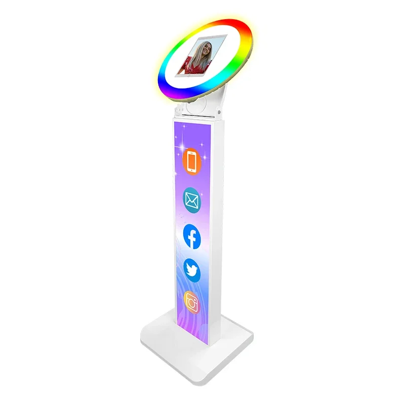 New Design 360 Photo Booth Floor Stnading Photo Booth Kiosk Ring Light Selfie 10.2 Inch Ipad Phtot Booth