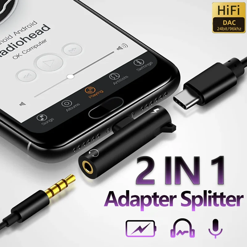 Digital Chip USB Type C to 3.5mm Jack Audio Headphone Adapter Splitter 20W Charging for Samsung S23 S22 Xiaomi 14 13 OnePlus 12