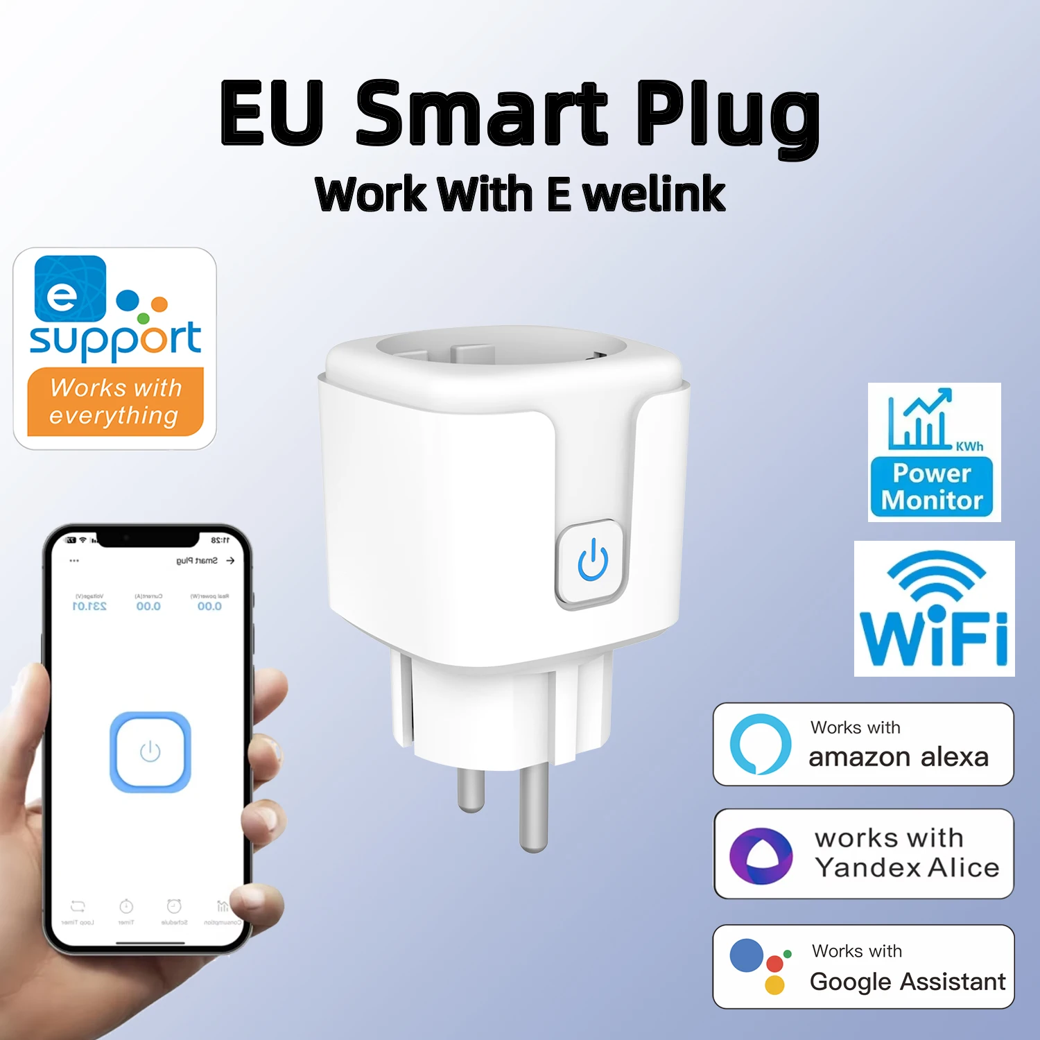 

E welink Wi-Fi Smart Plug Socket EU 16/20A с мониторингом мощности, голосовым управлением, работает с Alexa Google Home Smart Life