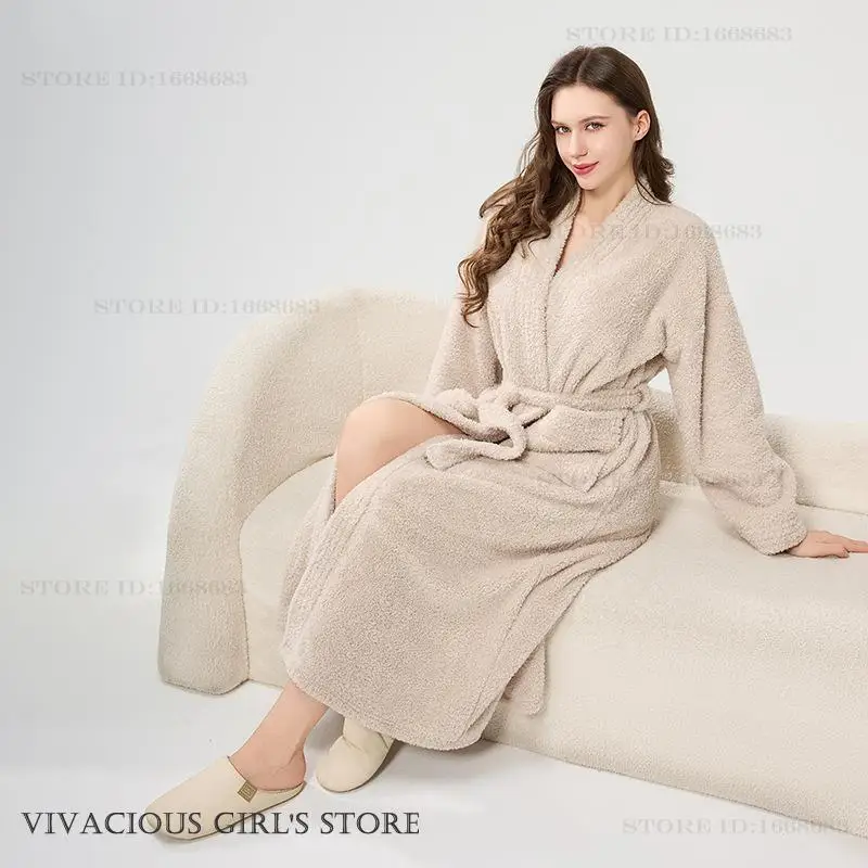 Winter New Coral Fleece Couple Long Robe Sleewpear Plush Warm Flannel Nightwear Homewear Thicken Loose Male Loungewear Pajama