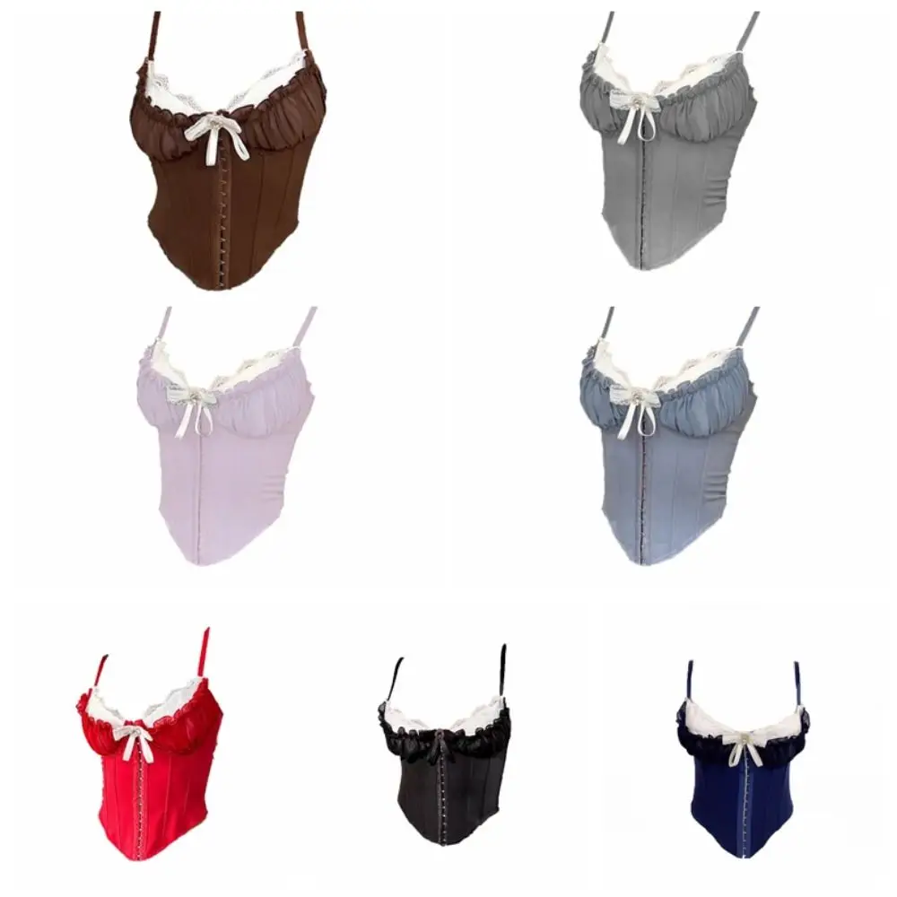 Elegant Ruffle Lace Flower Camisole Bowknot Buckle Slim Crop Tops Tank Sweet Lace Corset Travel image 5