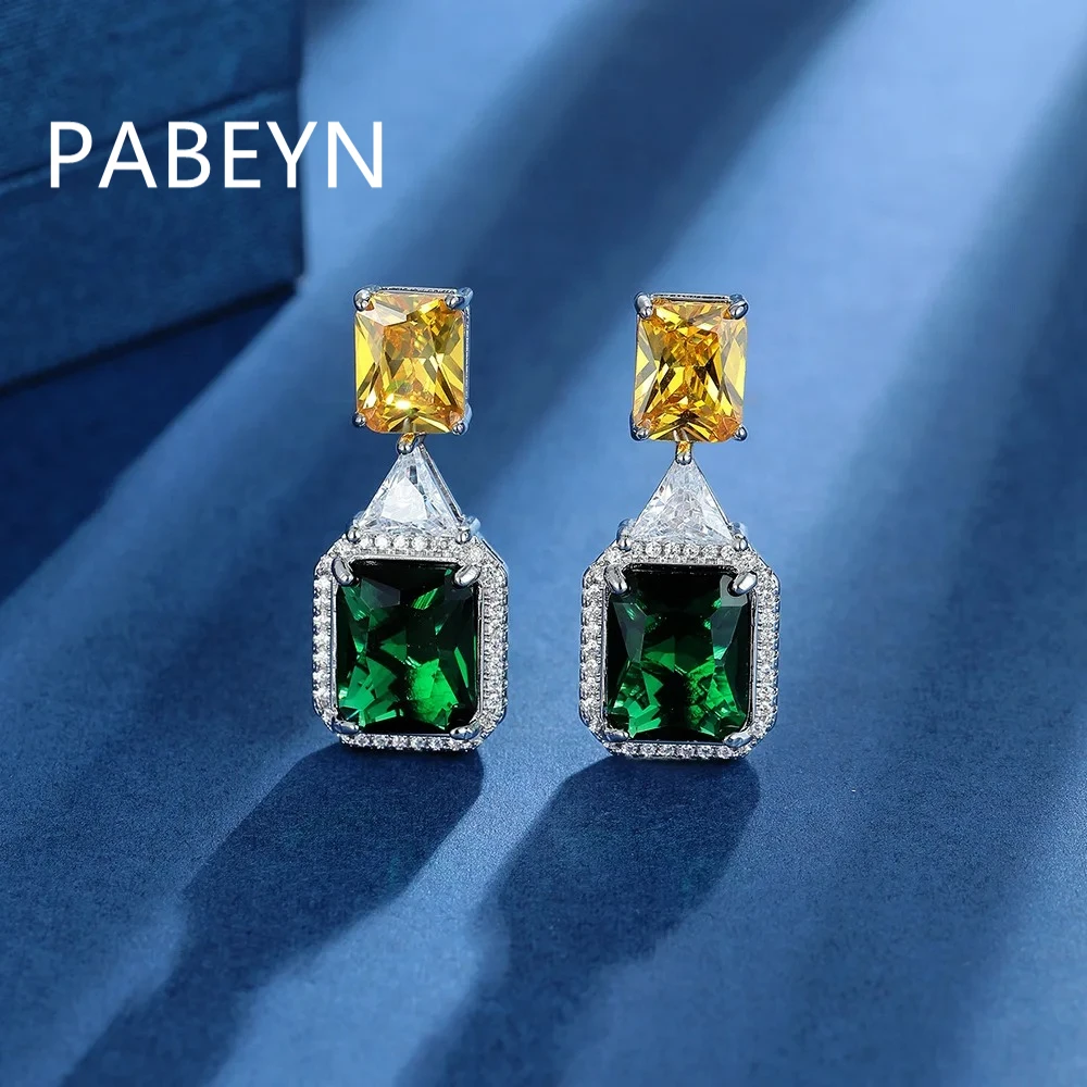 925 Silver Dual-Color Zircon Pendant Studs. Stunning Emerald and Citrine-toned Zircon. Chic, Elegant Jewelry view 6