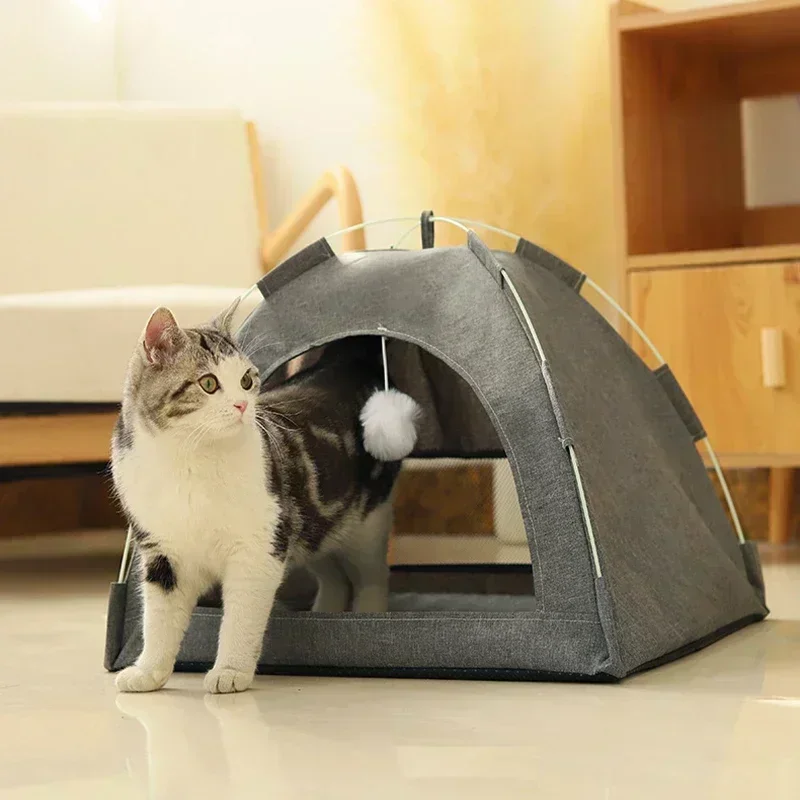 Pet Cat Tent Cave Hut Removable Cats Sofa Basket Canvas Semi-enclosed House Dog Cave Hut Sleeping Bed Room Decor Pet Supplies