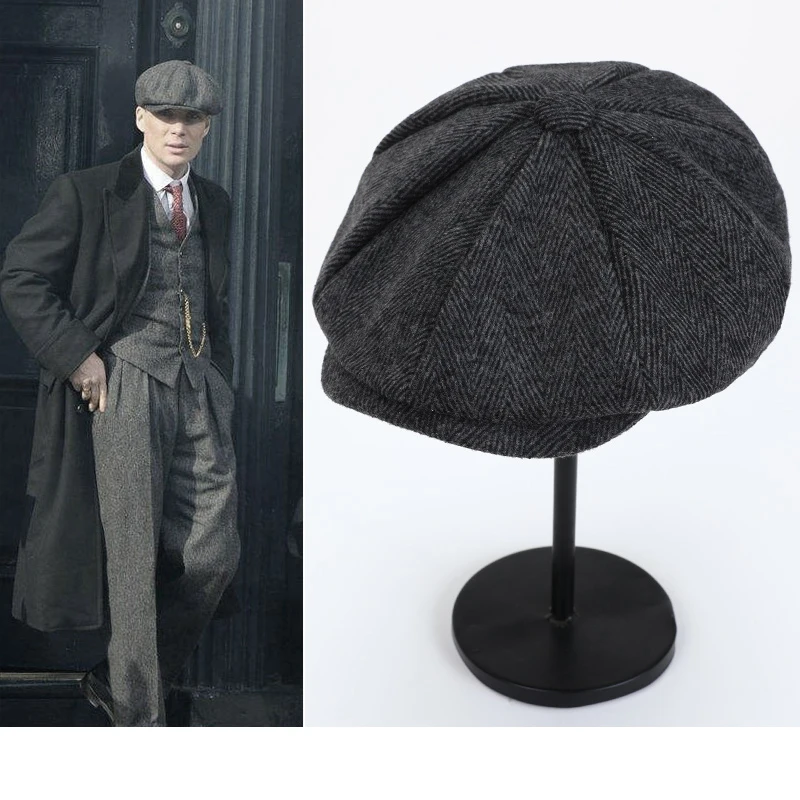 New Men's Tweed British Newsboy Hat Herringbone Gatsby Hat Street Hats Octagonal Brim Hat Four Seasons Hip Hop Beret Painter Hat image 4