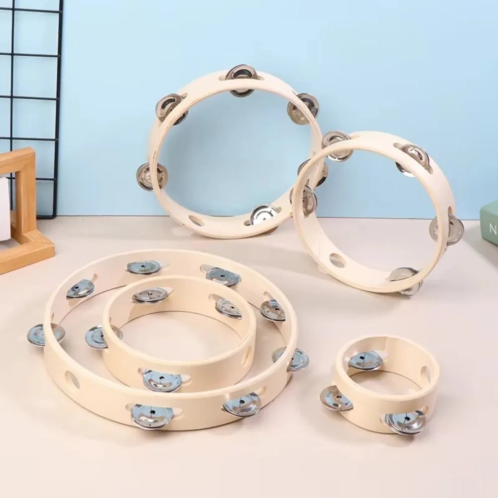 New 4/6/7/8/10 Inch Hand Drums Wooden Rings Orff Musical Instrument Kids Instrument Single Row Wooden Tambourine Education view 4