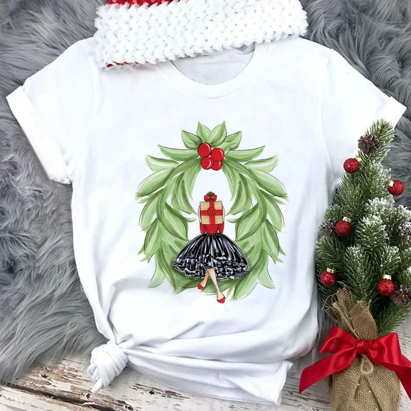 

New Christmas Happy Casual, Cute and Retro Women's Round-neck Short-sleeved T-shirt Graphic T Shirts Women Clothing Aesthetic