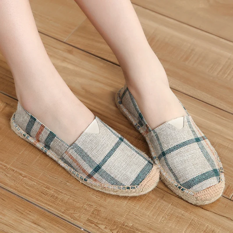 Breathable Lazy Shoes Comfortable Slip-on Soft Hand Stitched Thread Linen Sole Footwear Straw Woven Canvas Shoes Four Seasons