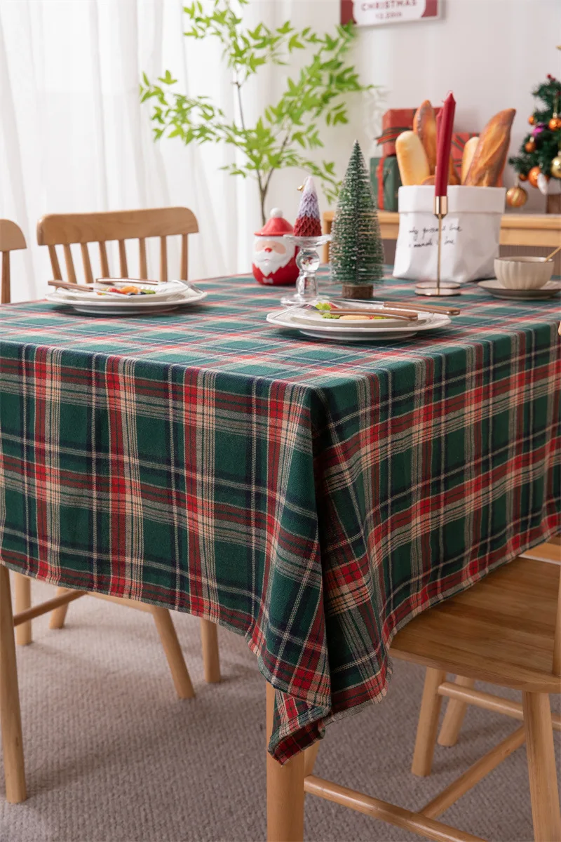 Weihnachtsdekoration, runde Tischdecke, karierte Tischdecke für Neujahr, Familientreffen, Restaurant, Party, Abendessen, Heimdekoration – Detail 33