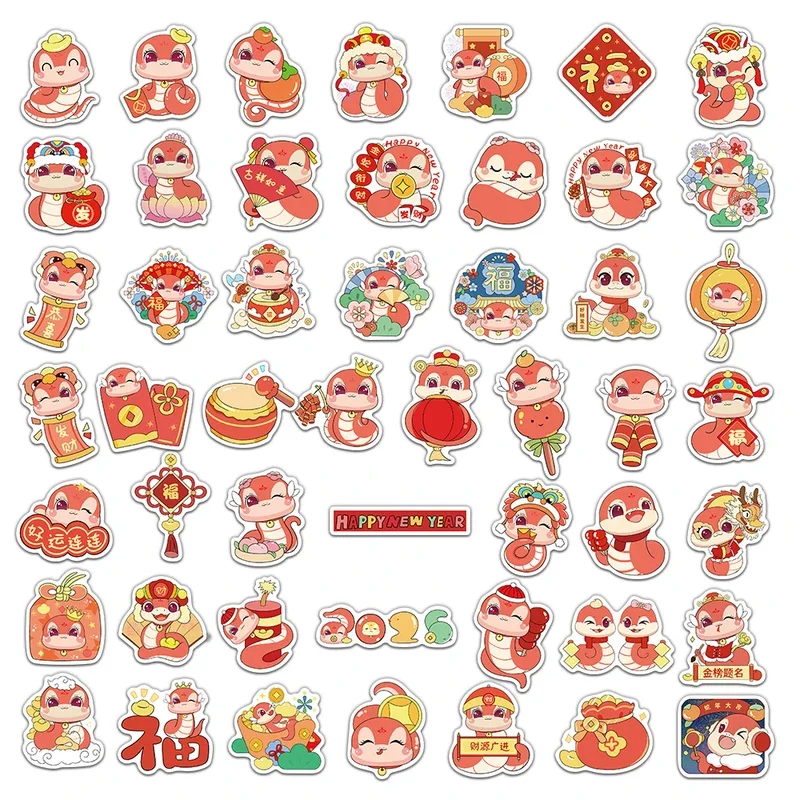 10/30/50Pcs New Year of the Snake Sticker Festival Chinese Spring Festival Hand Account Material Case Notebook Waterproof