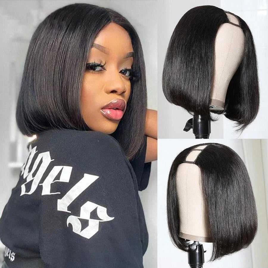 

Straight Short Bob U Part Human Hair Wigs For Women U Shape Brazilian Human Hair V Shape Glueless Wig No Leave Out Glueless Wig