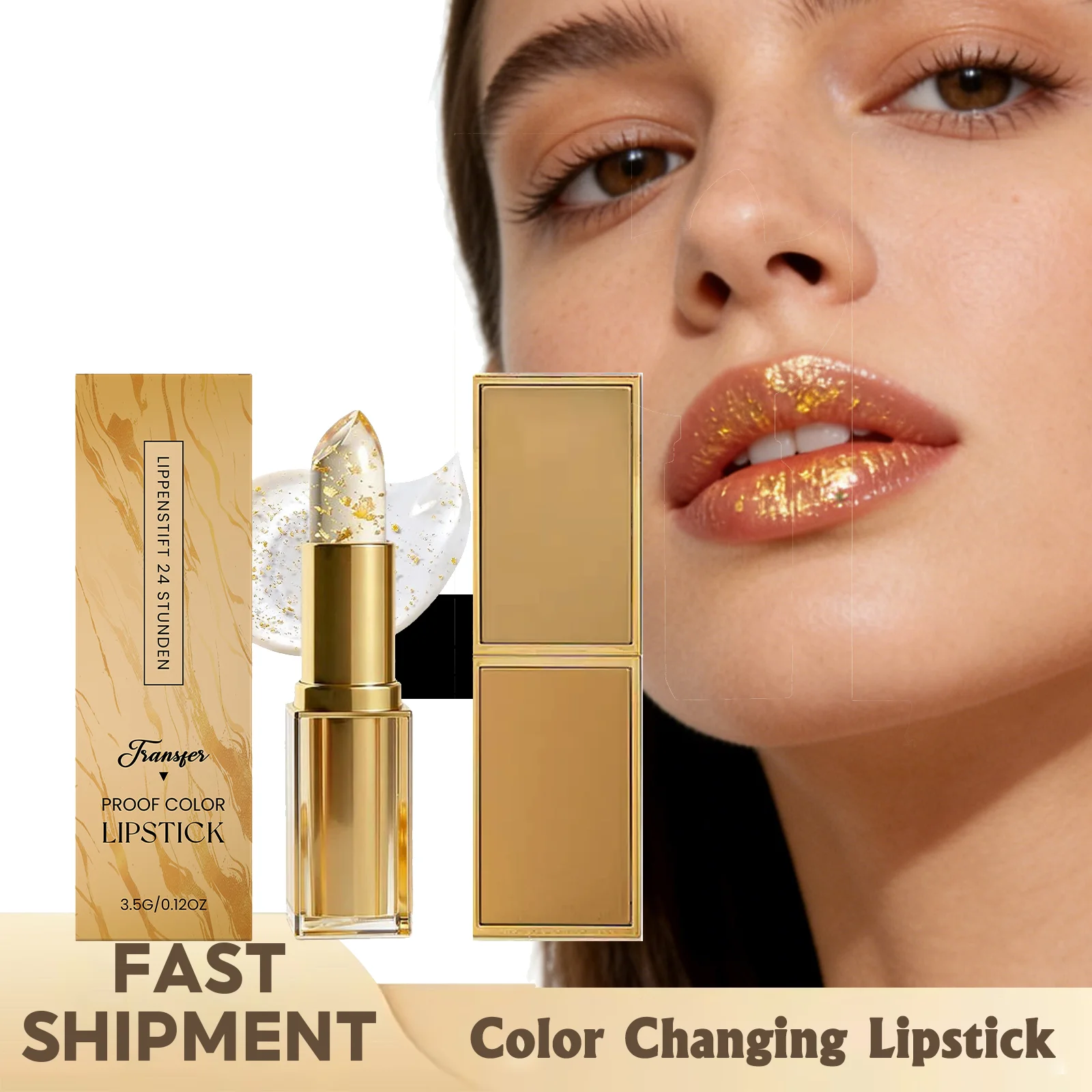 Color Changing Lip Balm Nourishing Glossy Shine Lip Relieve Dryness Remove Dark Lip Non-Sticky Gold Foil Moisturizing Lipstick