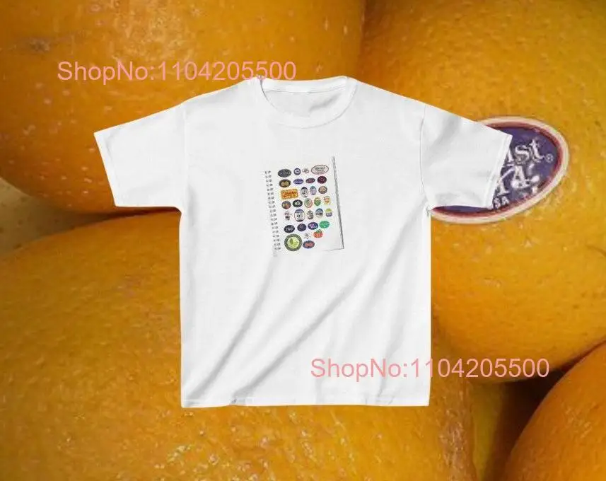 Fruchtaufkleber Baby T-Shirt Y2K Süßes Scrapbook 90er 2000er Taillierte lange oder kurze Ärmel