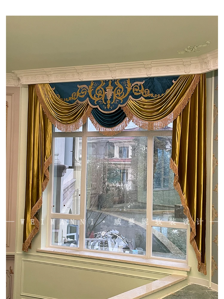 Maßgeschneiderte Palast-Vorhänge mit besticktem Bildschirm, blauer Samt für Wohnzimmer, Schlafzimmer, französisches Fenster, Balkon, Erkerfenster-Trennwand – Detail 8