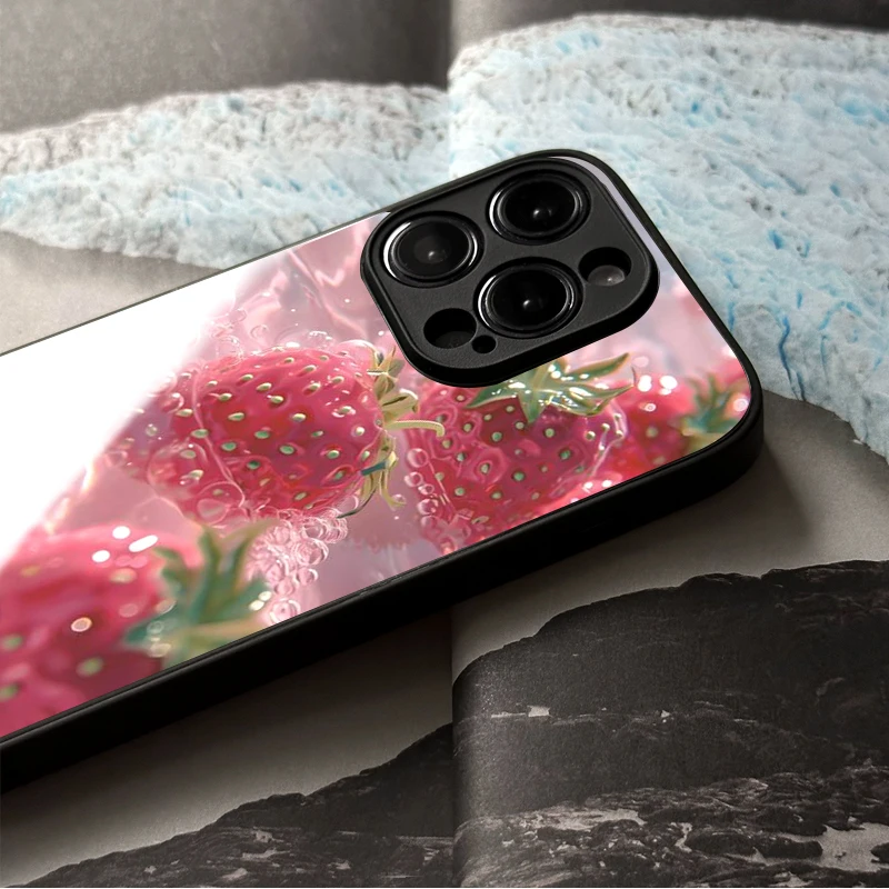 Refreshing Strawberries in Water  with iPhone 16, 15, 14, 13, 12, 53 Pro Max, Pro, Design Shock-Resistant, Full-Coverage Temper