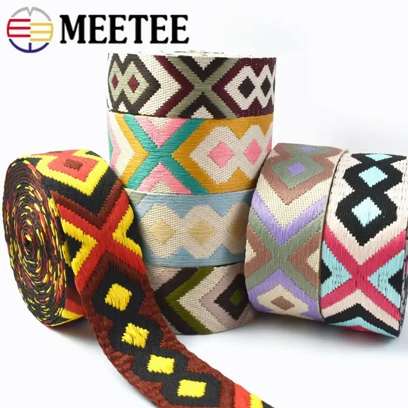 Meetee 2M 50mm 2mm Thick Polyester Jacquard Webbing Bag Strap Belt Woven Pattern Ribbon Band DIY Garment Sewing Webbings Tape