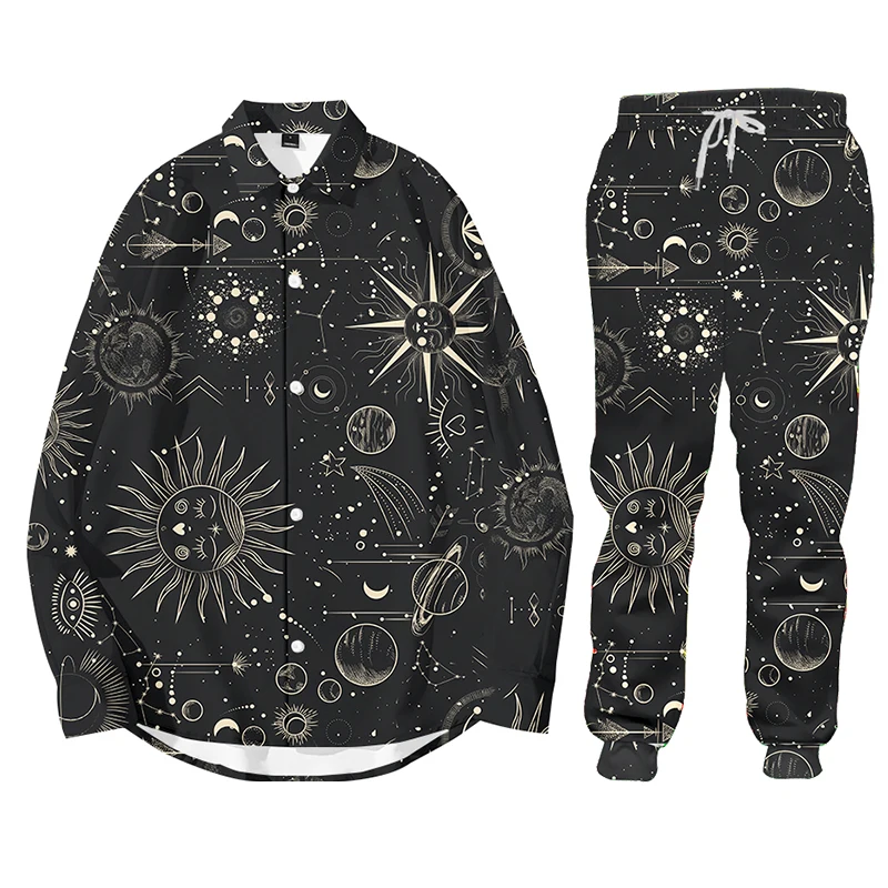 Starry Moon Universe Men's Hoodie Pants Two-piece Winter Set 3D Print Creativity  Leisure  Sportswear Suit Tracksuit Men Custom