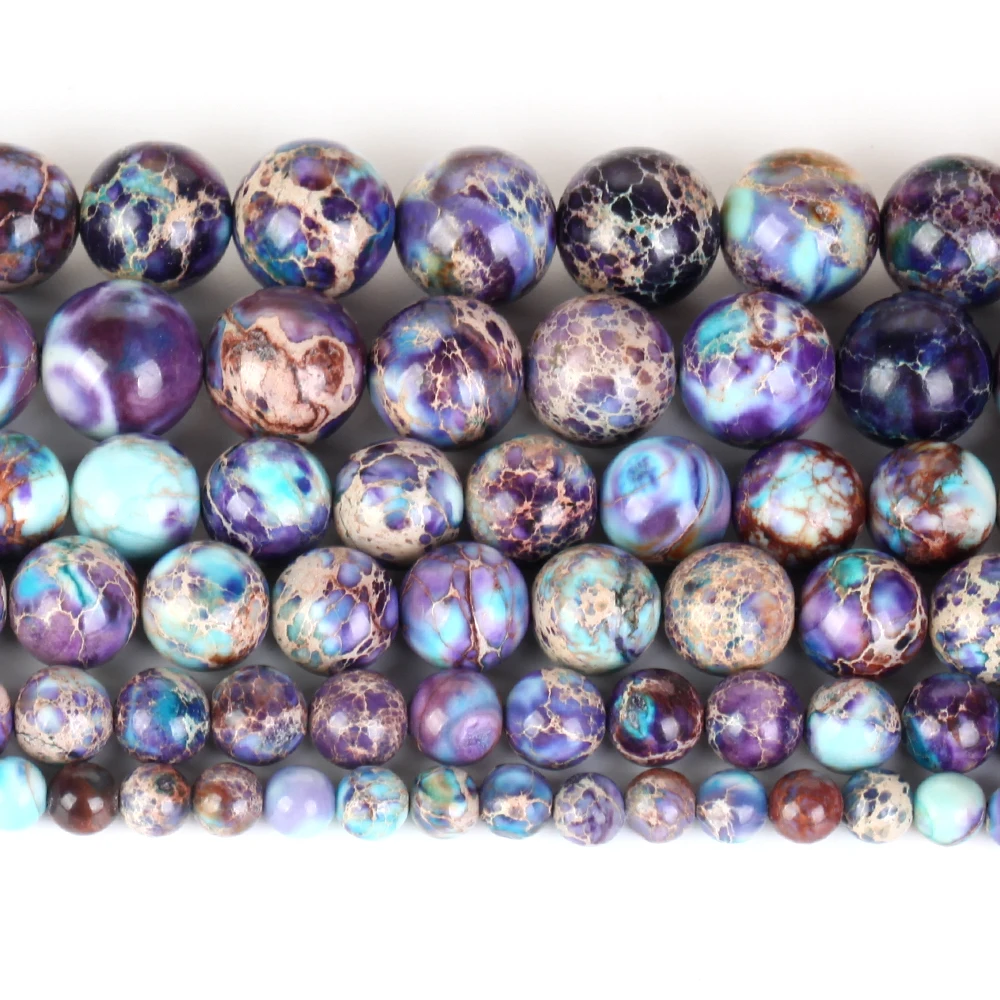 4mm-12mm Natural Purple Blue Sea Sediment Jasper Round Beads for Jewelry Making Diy Bracelets Necklace 15\