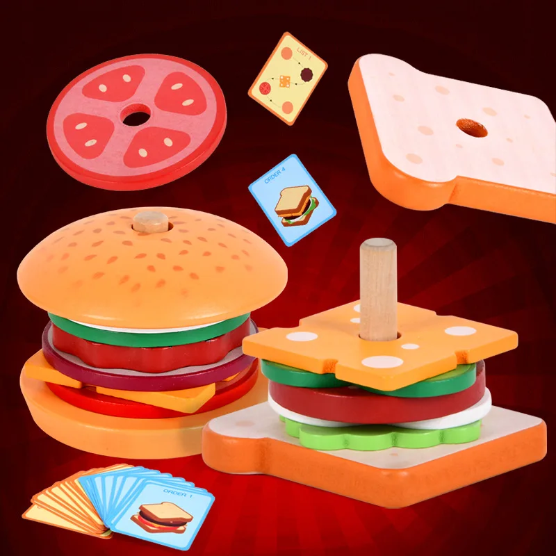 Diy fingir jogar brinquedos simulação hamburger forma sanduíche cor emparelhamento quebra-cabeça comida casa de jogo educação precoce brinquedos para crianças