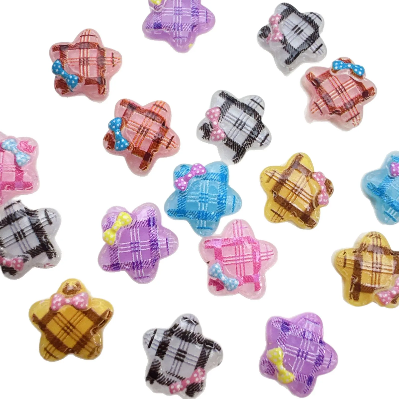 30pcs, 11*11mm, Ice Clear, Checkered Pattern, Five-Pointed Star, Star, Bow, Bow Tie, DIY, Nail Art Accessories, Wearable Nail D