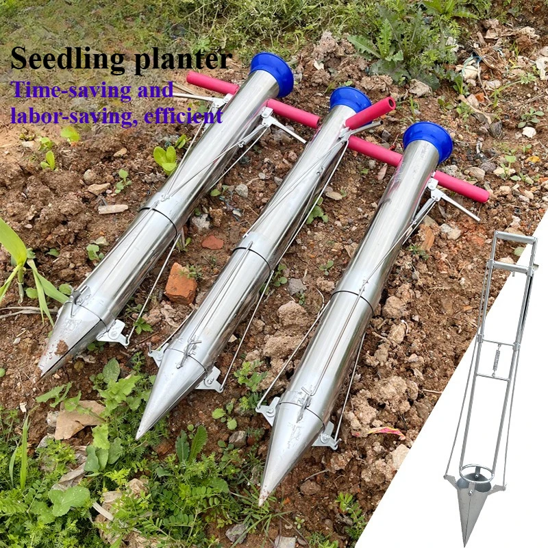 Stainless Steel Manual Seedling Planter Long Handled Bulb Vegetable Planter Tools Agricultural Seeder Sapling Transplant Planter