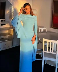 Oissle Ruched Bateau Neck Evening Dresses Long Sleeves Robe De Soiree Zipper Back Mermaid Prom Party Special Occasion Dress