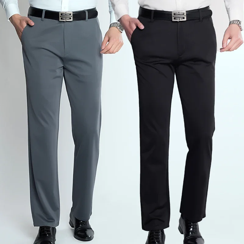 Men's Summer Thin Fashion Business Casual Suit Pants Long Pants Men's Elastic Straight Sleeve Formal Pants Plus Size 29-40