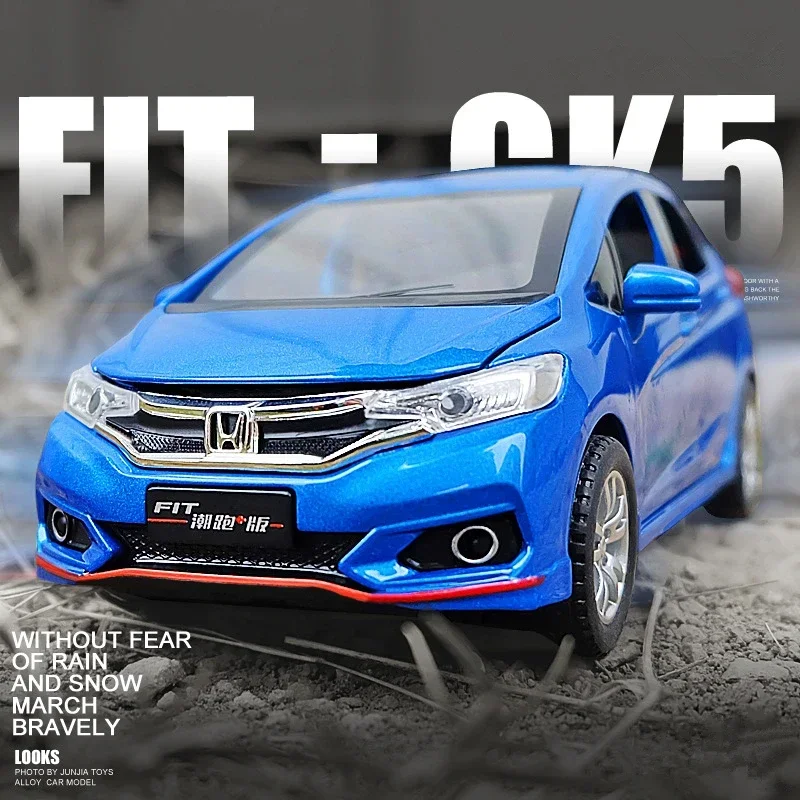 1:32 HONDA Fit GK5 Small Steel Gun Alloy Sports Car Model Diecast Metal Toy Car Model Simulation Collection Sound Light Gift