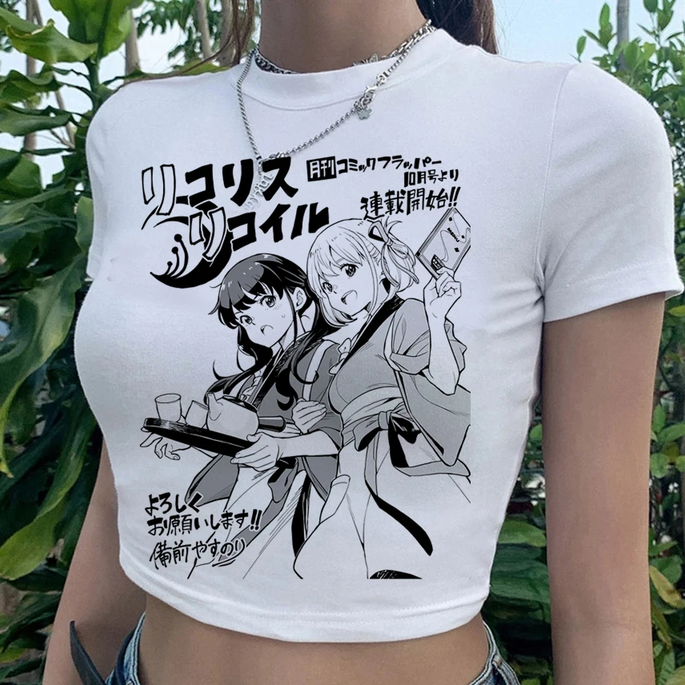 Vintage Y2k Aesthetic Lycoris Recoil T Shirt Women Crop Top Harajuku Cartoon Tshirt Cropped Unisex Gothic T-shirt Female