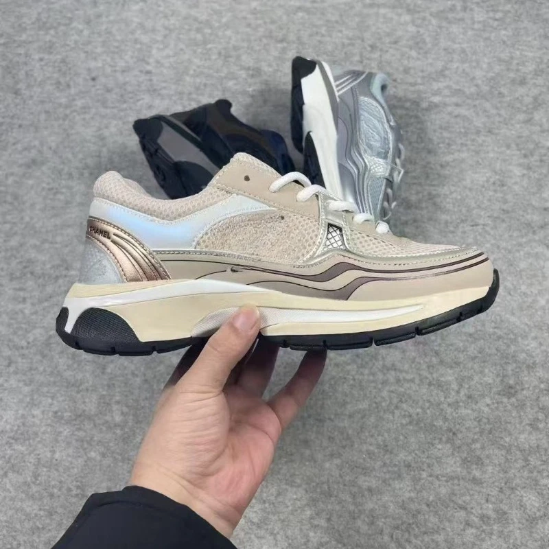 Unisex Silberne Plateau-Chunky-Sneaker, atmungsaktive Mesh-Freizeitschuhe, rutschfeste Streetwear-Trainer für den täglichen Gebrauch im Freien