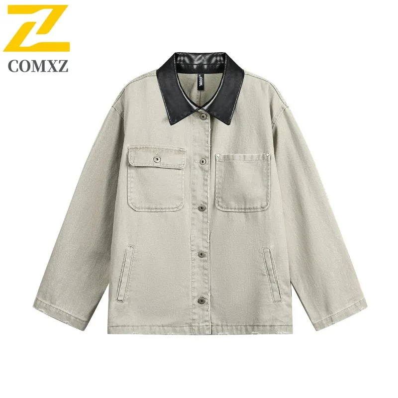 

COMXZ Men Denim Coat Windproof Feature Camping Trip Retro Vibe Street Leisure Windbreaker Jacket Road Cycling Stylish Jackets