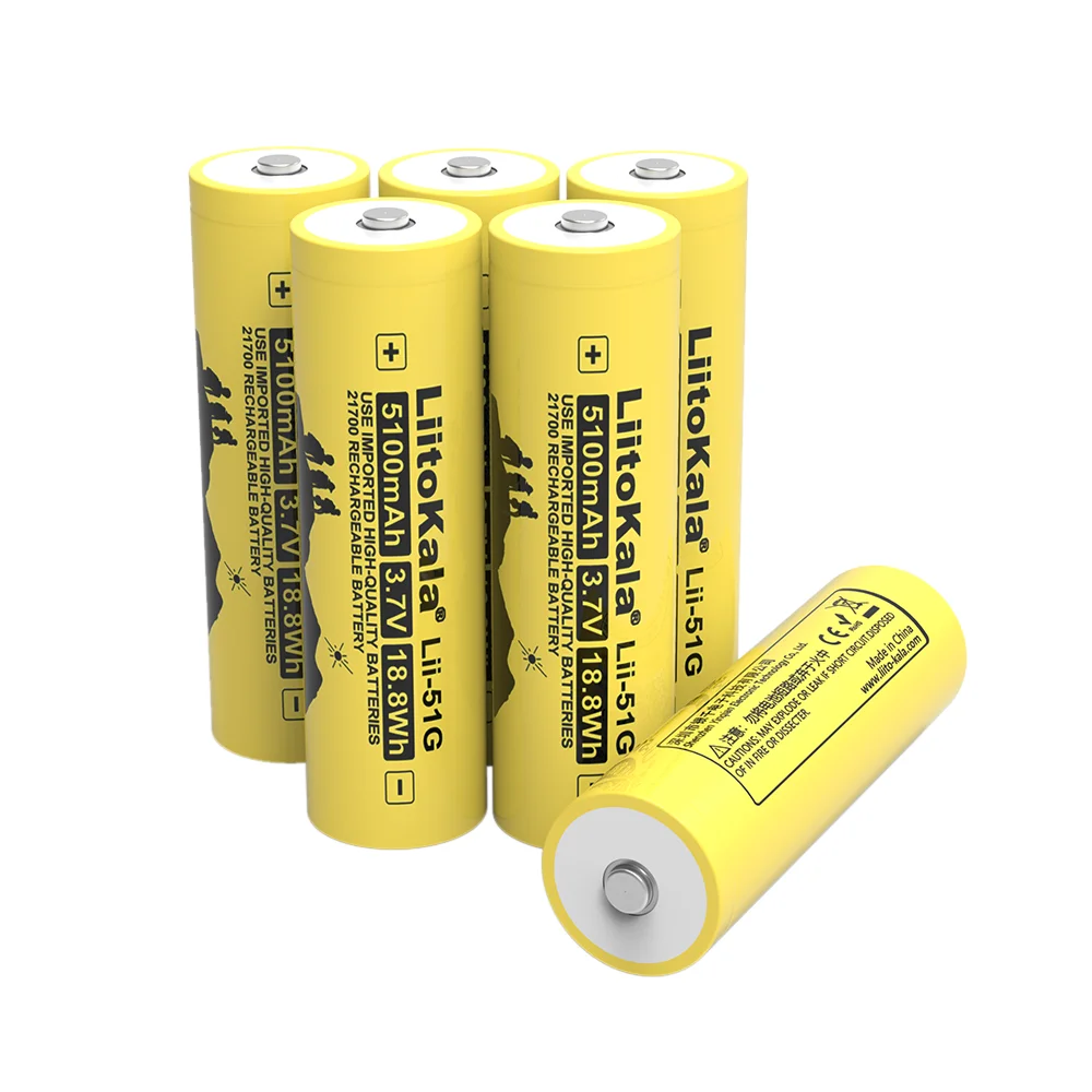 LiitoKala Lii-51G 21700 3.7V 5100mAh High-capacity Lithium ion Battery DIY 24v 36v 48v 60v Rechargeable batteries +Pointed tip