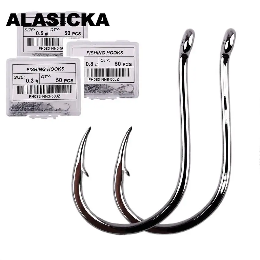 

ALASICKA 50/20pcs 0.3#-15# High Carbon Chinu Fishhook Single Hook With Eye Carp Catfish Anzol Fish Hooks Japan Fishing Tackle