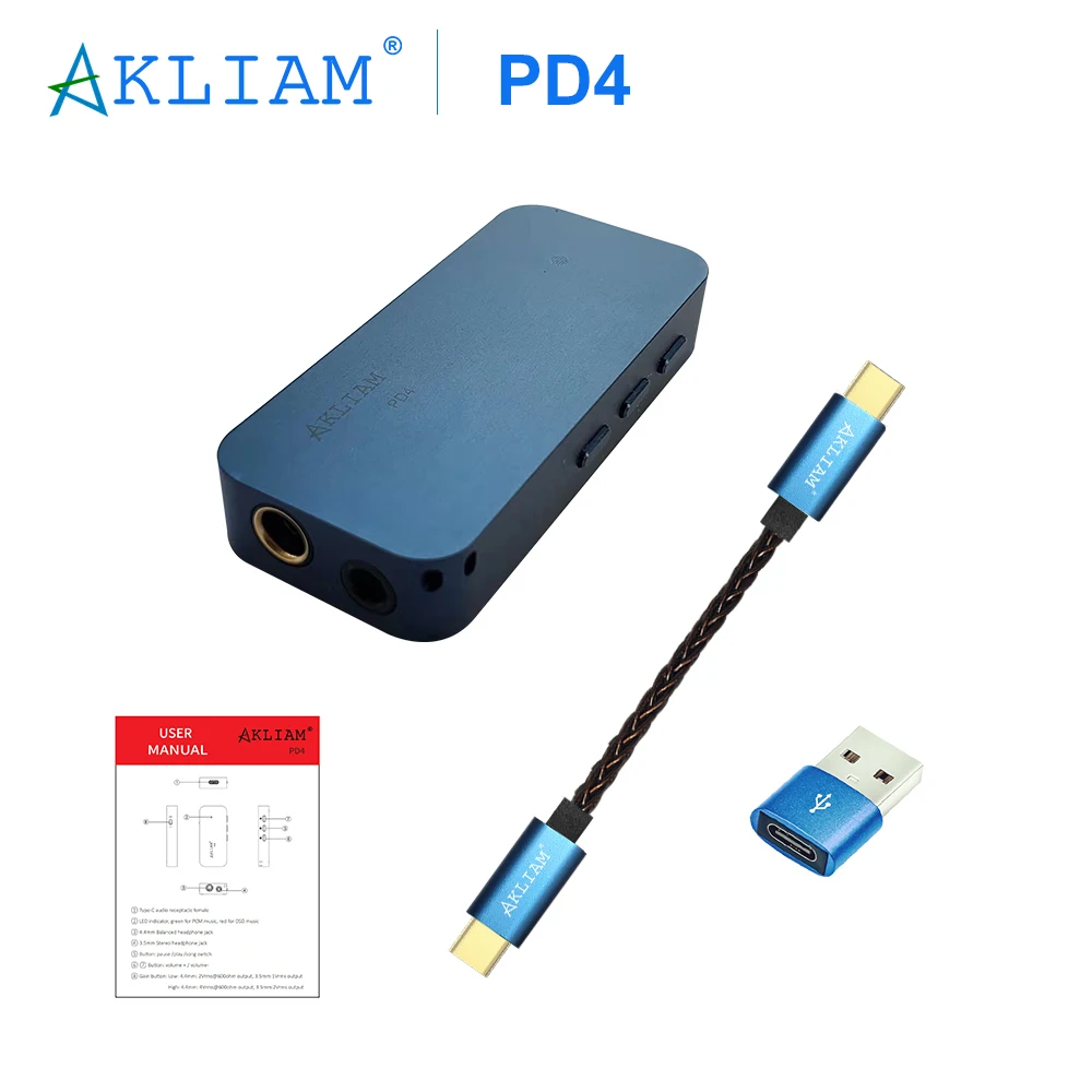 AkLIAM PD4 Dual CS43131 USB Dongle Hifi Portable USB Dac & Amp 4.4mm & 3.5mm Output Headphone Amplifier CRYSTEK PCM384 DSD256