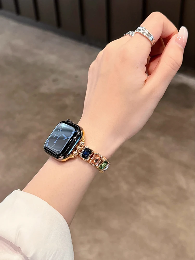 مرونة الماس الفرقة ل iWatch الترا 10 9 8 7 6 5 Se 4 المعادن امرأة حزام ل أبل ساعة 38 مللي متر 40 مللي متر 41 مللي متر 42 مللي متر 45 مللي متر 46 مللي متر 49 مللي متر