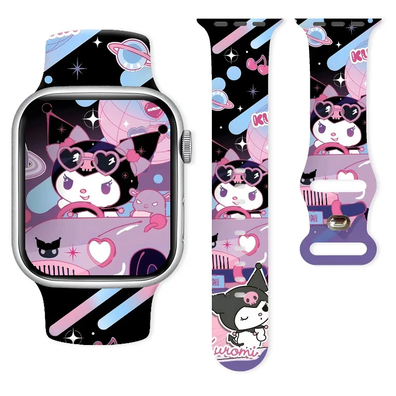 Sanrios Cartoon Kuromi Anime Silicone Straps Series Printed Strap Suitable for Apple S8765432SE Full Series Apple Watch Strap