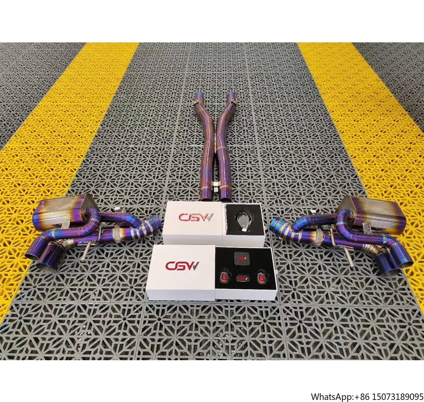 

Titanium Aggressive Sound Exhaust Muffler Remote Valve Control X Midpipe Section and Rear Muffler for California 4.3