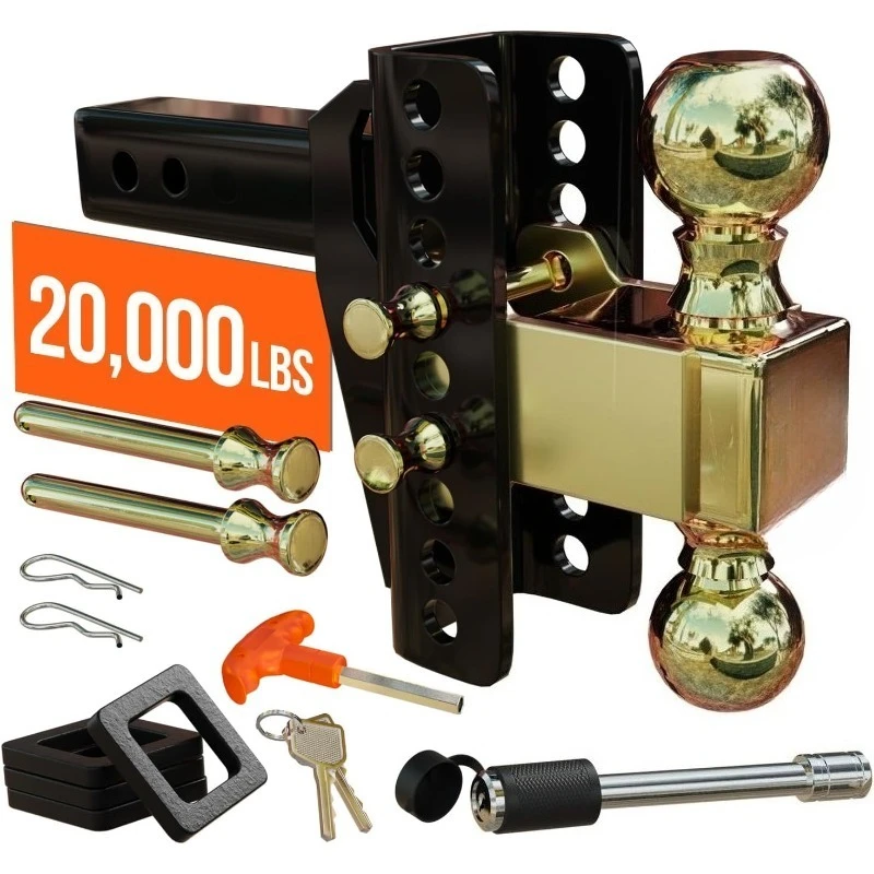 

Adjustable Drawbar Trailer Hitch - 20,000 LBS, Fits 2 and 2-5/16 Inch Balls, for RV Towing, Motorcycl