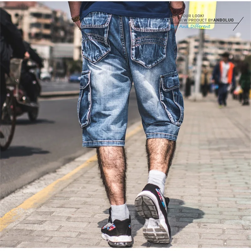 Holyrising Summer Jeans Men Distressed Jean Pockets Streetwear Zipper Man Calf Length Blue Denim Trousers Cotton Plus Szie 30-46