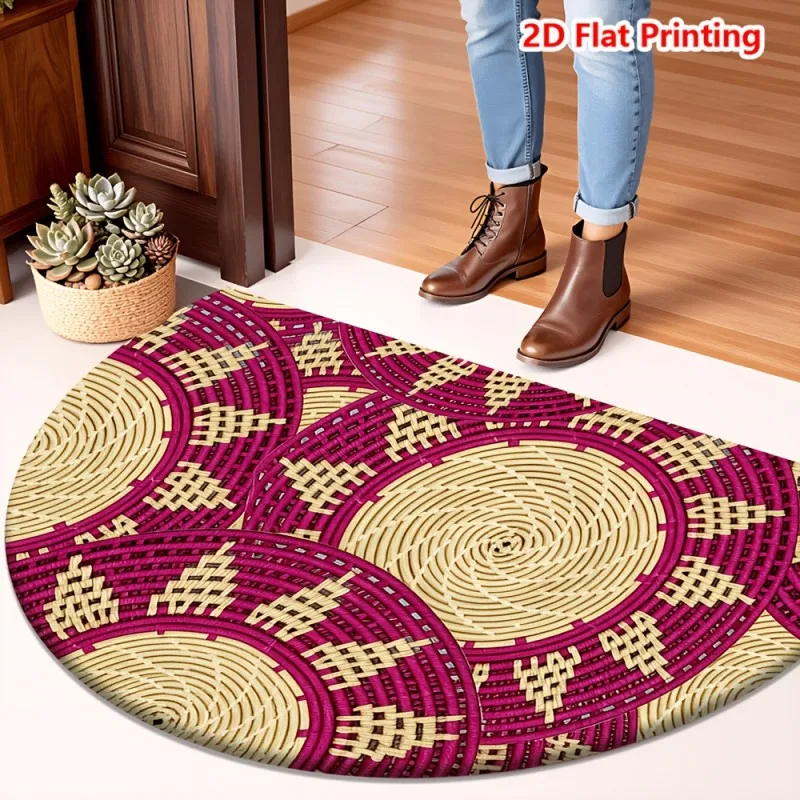 Red Rose and Gold Semicircle Doormat Elegant Red Rose with Gold Leaf Print Non Slip Floor Mat for Romantic and Luxurious Decor