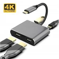 USB C 4in1 Hub Thunderbolt3 Docking Station Type-C To Dual 4K UHD Display USB 3.0 OTG PD Fast Charging Converter for Laptop PC