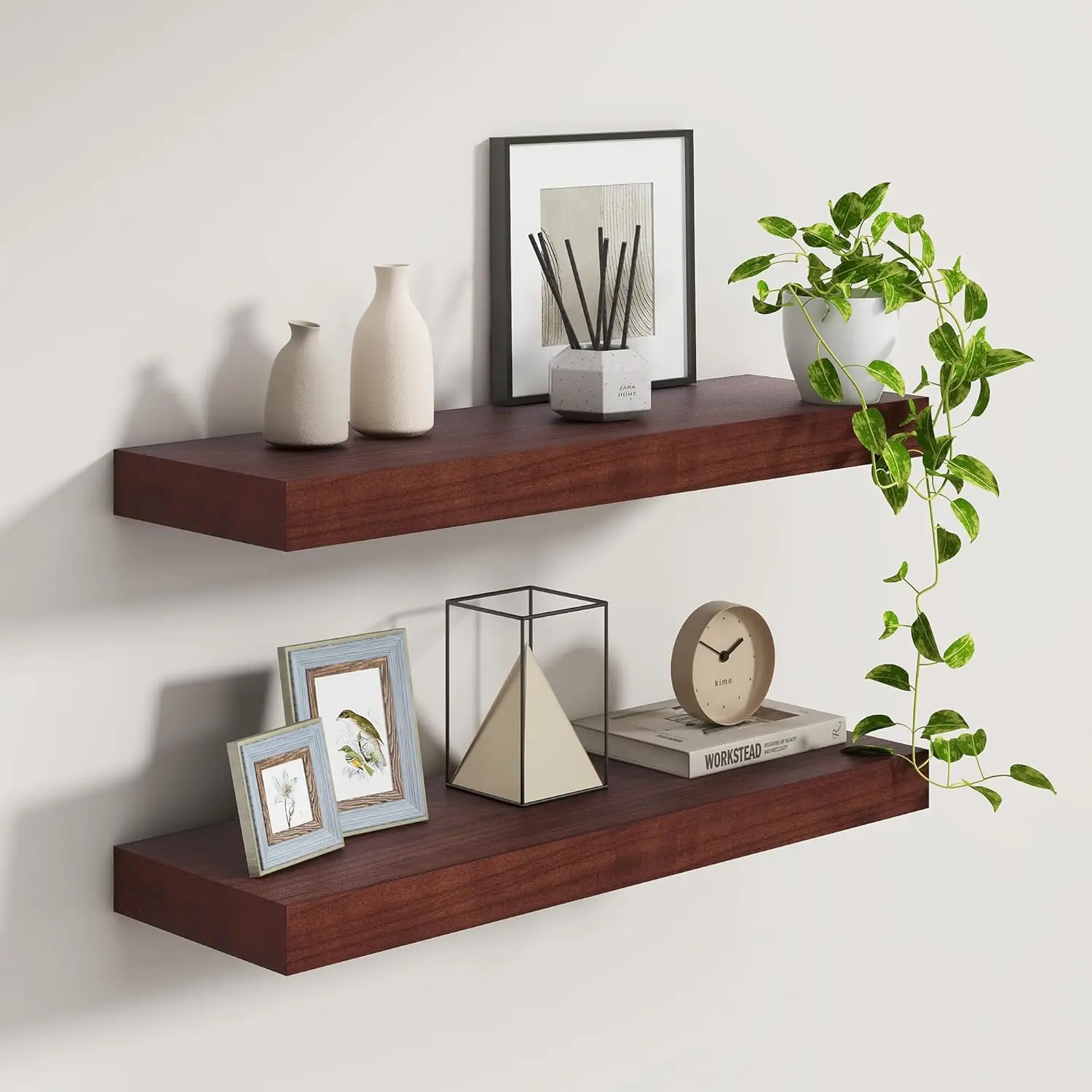 

Rustic Solid Wood Floating Shelf 30 Inch Long, 9 Inch Deep for Bathroom Storage & Display in Red Brown