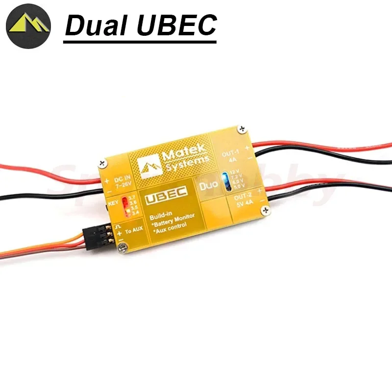 نظام Matek المزدوج UBEC 4A / 5-12V & 4A / 5V مفتاح التحكم Aux RC المدمج مع إنذار الجهد المنخفض تستخدم لأجزاء طائرات بدون طيار RC