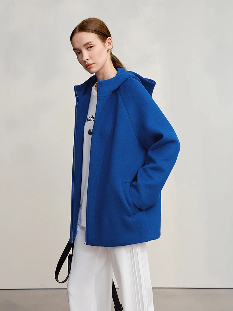 

AMII Minimalist Women's Jacket Coat 2025 Winter New Hooded Loose Long Sleeves Versatile Woolen Long Coats For Women 12524024