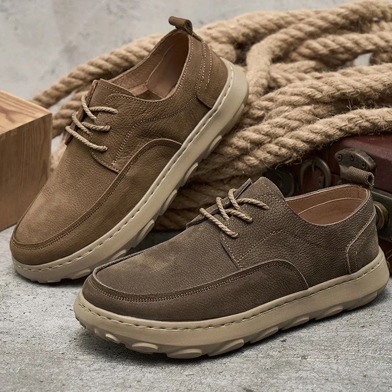 

Spring New Genuine Leather Shoes Men's Solid Shoes Thick-soled Lightweight Casual Men's Sneaker Easy-to-match Commuting Shoes