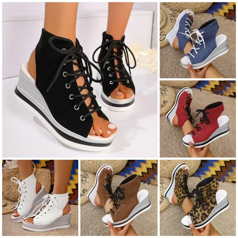 

2025 Hot Seller Leopard Print Plus Size Wedge Sandals for Women's Summer New Style, Sponge Cake Thick Soled Sandals