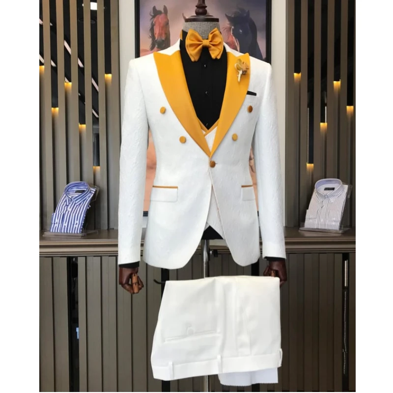 

Fashion Floral Wedding Suits for Men 3 Pieces Double Breasted Peak Lapel Groom Tuxedo Male Fashion Suit (Jacket+ Pants +Vest)