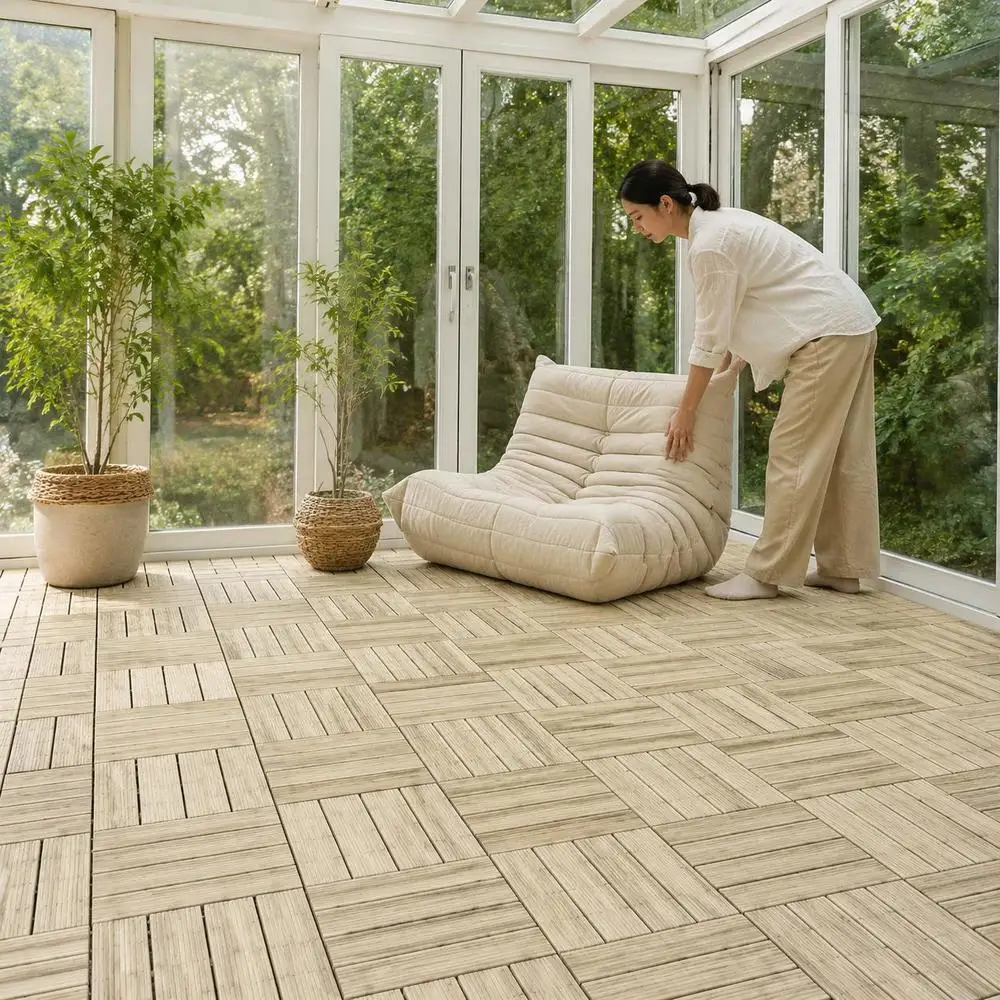 Afbeelding 6: 12 Groene terrastegels 50x50 cm – Buiten tegels van gres – Antislip, makkelijk schoon te maken – Voor tuin, balkon, patio, zwembad – Modern en duurzaam design