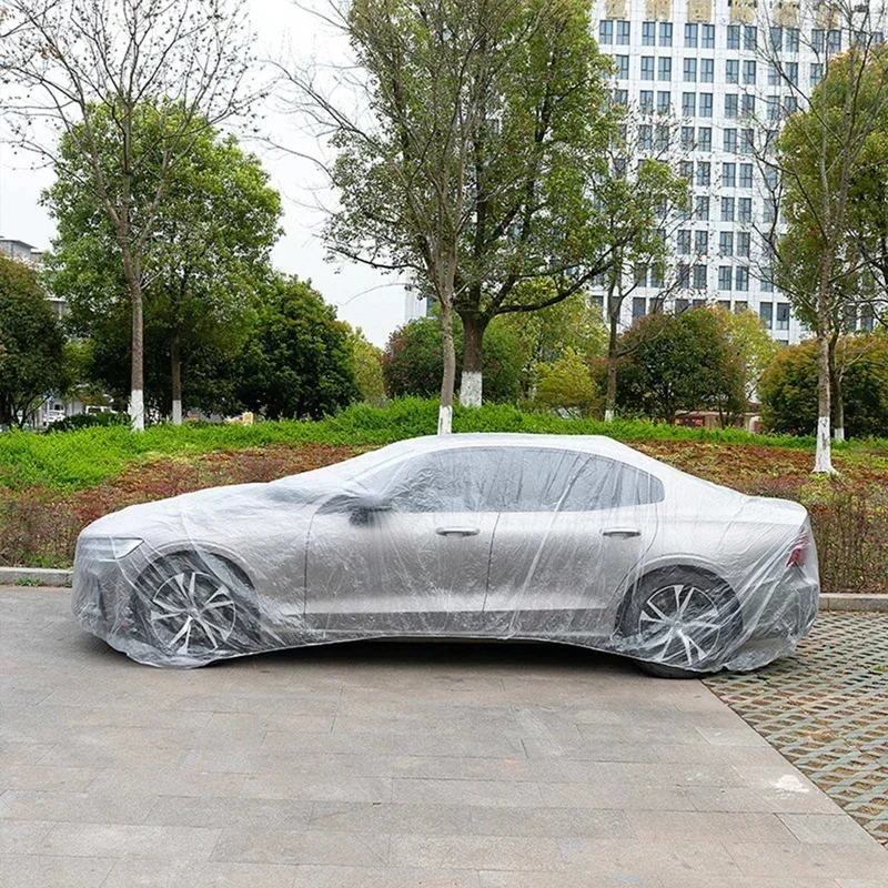 Universal Car Shield Cover PE Transparent Covers With Elastic Band Rain Dust Resistant Scratch-Proof Full Car Protective Shield