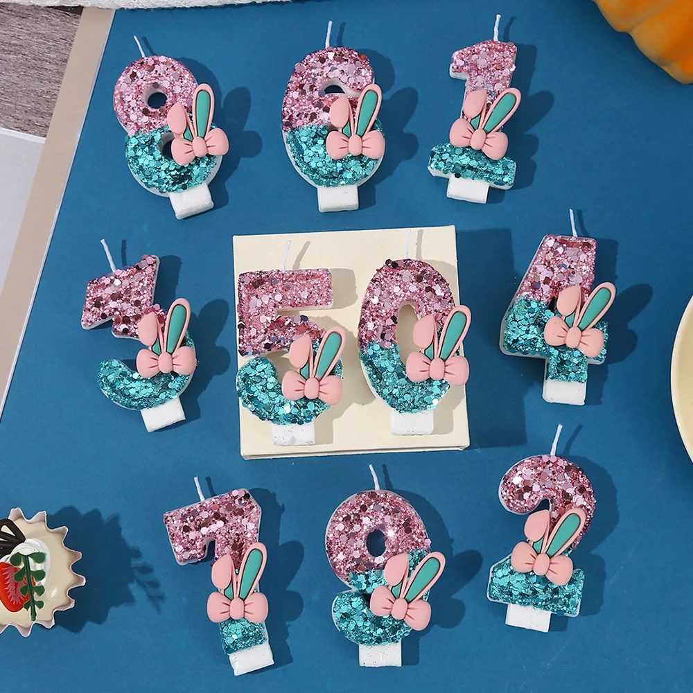 Fluffy bow rabbit ear sticker digital birthday candles, party gifts, birthday and anniversary party candles